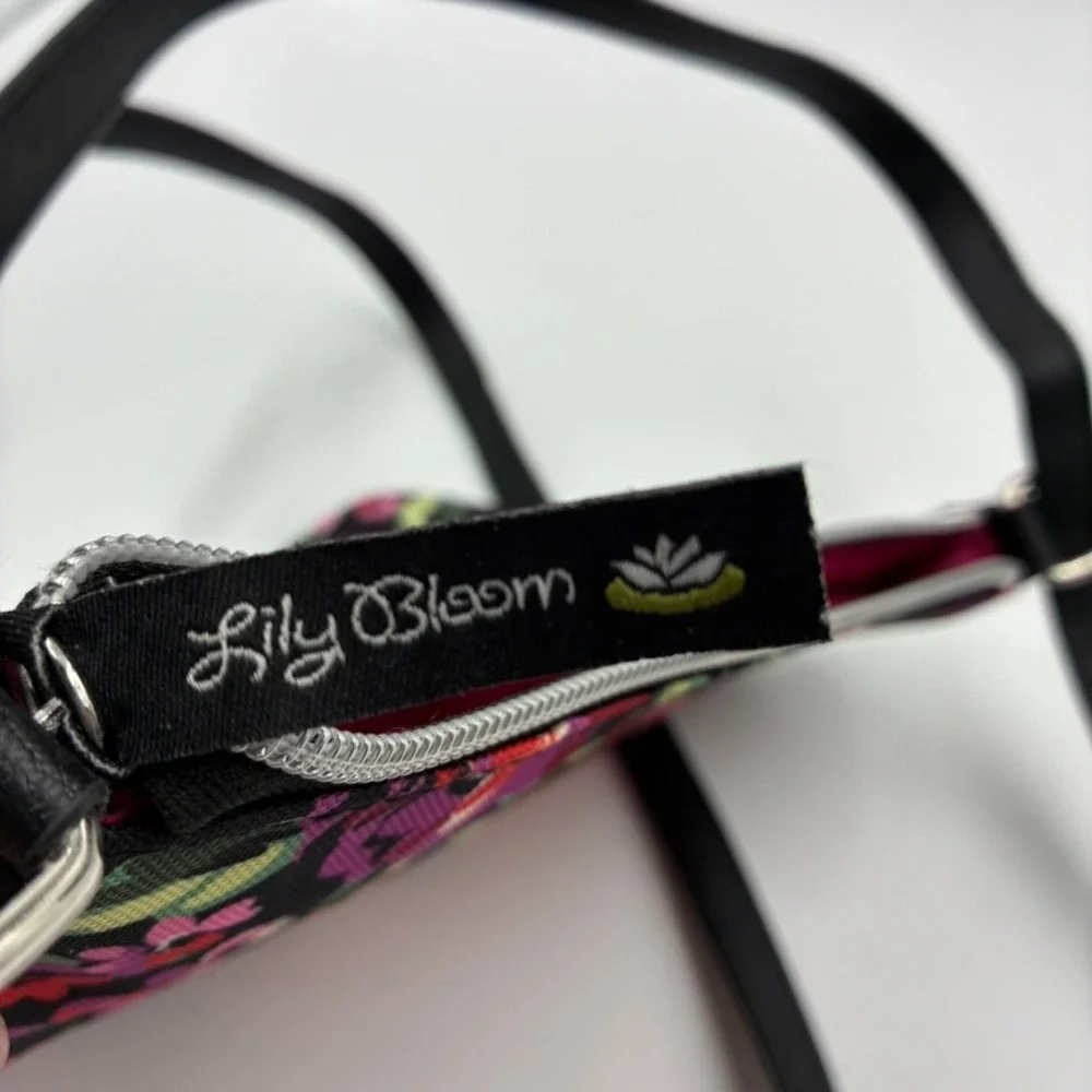 Lily Bloom Floral Crossbody Bag Black Pink Recycled‎ Polyester Small Purse